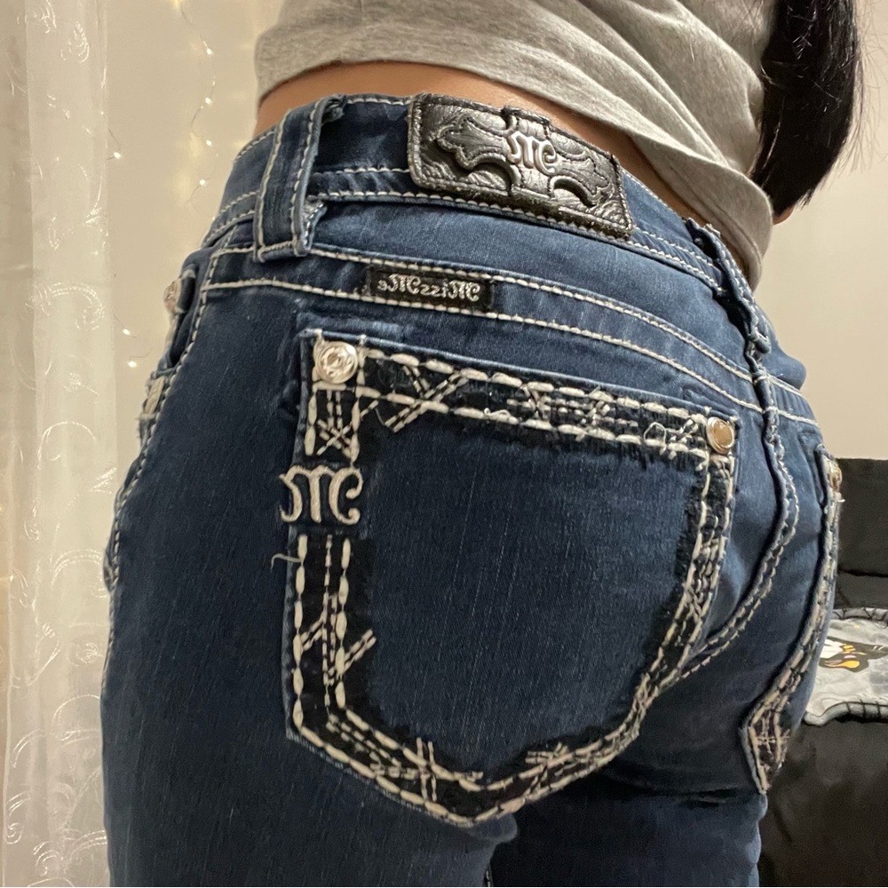 Miss Me Blue Jeans with Intricate Stitching